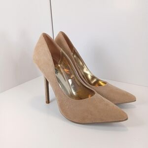Charlotte Russe High Heel Shoes Stilletos Faux Suede Neutral Beige Gold Size 6